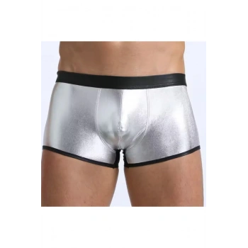 Fantezi Deri Görünümlü Gümüş Erkek Boxer Tanga