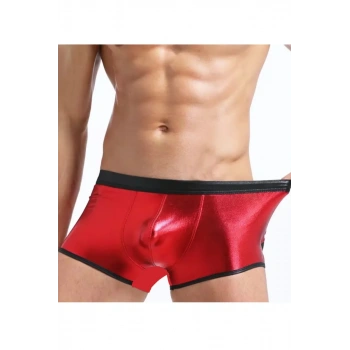 Fantezi Deri Görünümlü Kırmızı Erkek Boxer Tanga BC4506