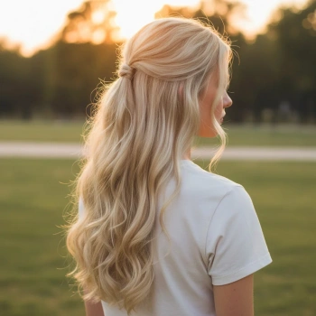 Fiber Sentetik Dalgalı Yarım Ay + 2 Yan Çıt Çıt - Kumral Beyaz Platin Röfleli