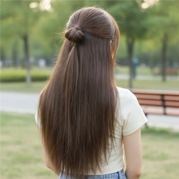 Fiber Sentetik Düz Yarım Ay + 2 Yan Çıt Çıt - Açık Kahve