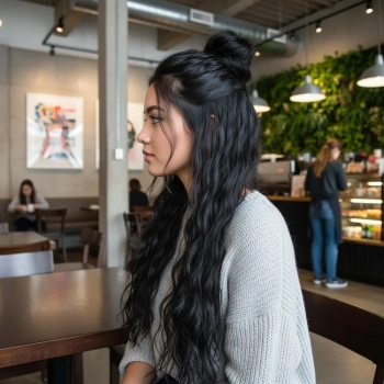 Fiber Sentetik Kabarık Dalgalı 8 Parça Çıt Çıt - Siyah