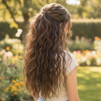 Fiber Sentetik Kabarık Dalgalı Yarım Ay + 2 Yan Çıt Çıt - Açık Kahve