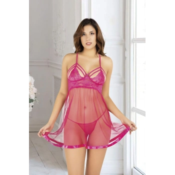 Fuşya Dantel Gecelik - 683