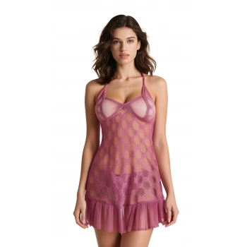 Gül Kurusu Tül Mini Gecelik Zarif Kadın Gece Elbisesi