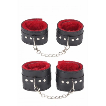 İçi Kırmızı Tüylü Kol Bacak Kelepce Set