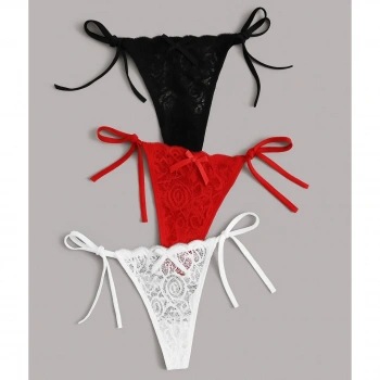 Kadın 3lü Dantelli Yandan Bağlamalı Seksi Tanga