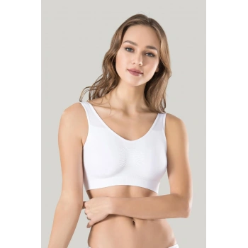 Kadın Beyaz Kalın Askılı Çıkarılabilir Pedli Örme Seamless Dikişsiz Basic Büstiyer