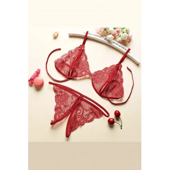 Kadın Bordo Dantelli Sütyen Külot Takımı