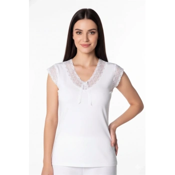 Kadın Dantelli Taşlı Yarım Kollu Atlet B636