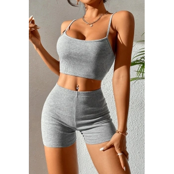 Kadın Gri Melanj Şortlu Kaşkorse Gecelik Takım