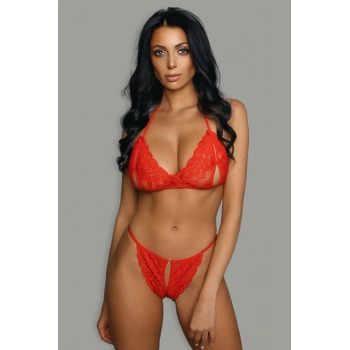 Kadın Kırmızı Dantelli Seksi Sütyen Takımı