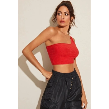 Kadın Kırmızı Tek Omuz Crop Büstiyer