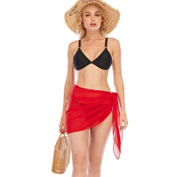 Kadın Kırmızı Transparan Belden Bağlamalı Pareo