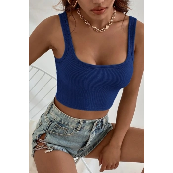 Kadın Lacivert Kalın Askılı Crop Top Büstiyer