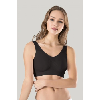 Kadın Siyah Kalın Askılı Çıkarılabilir Pedli Örme Seamless Dikişsiz Basic Büstiyer