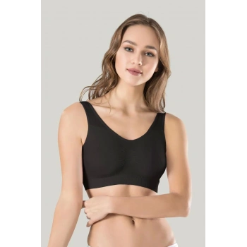 Kadın Siyah Kalın Askılı Çıkarılabilir Pedli Örme Seamless Dikişsiz Basic Büstiyer