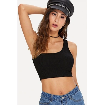 Kadın Siyah Tek Omuz Crop Büstiyer