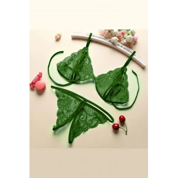 Kadın Yeşil Dantelli Sütyen Külot Takımı