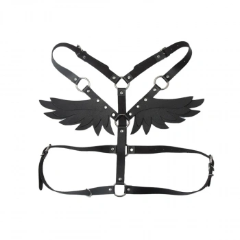 Kanat Tasarımlı Deri Harness Gövde Aksesuarı Siyah