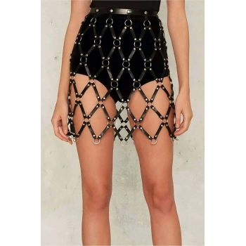 Kare Detaylı Şık Deri Harness Etek - APFT694