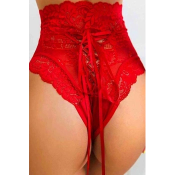 Kırmızı Dantelli Yüksek Bel Külot Hera - K1001