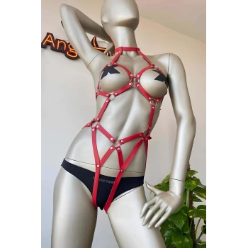 Kırmızı Deri Dansçı Özel Harness