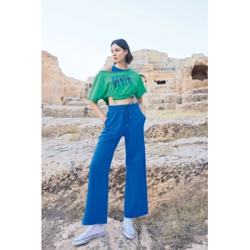 Kısa Kollu never Give Up 3lü Crop Eşofman Takımı