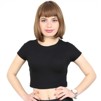 Kısa Küt Perçemli Fiber Sentetik Peruk - Kumral