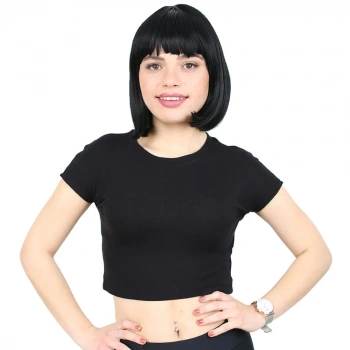 Kısa Küt Perçemli Fiber Sentetik Peruk - Siyah