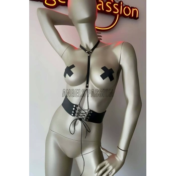 Klipsli Deri Korse Harness - Deri Korse Elbise - APFT594