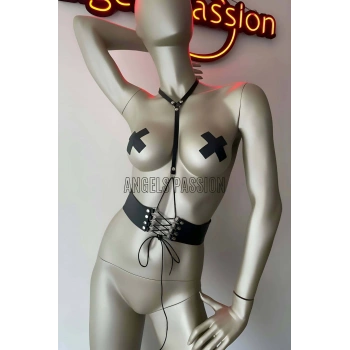 Klipsli Deri Korse Harness - Deri Korse Elbise - Brf594