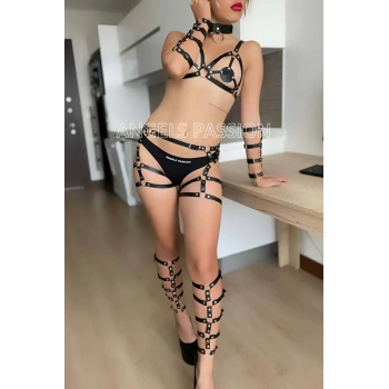 Kol ve Bacak Deri Detaylı Full Harness Takım