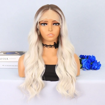 Koyu Kumral / Beyaz Platin Ombreli Su Dalgalı Tül Peruk