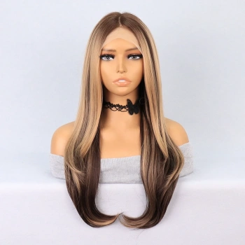 Kumral Balköpüğü Röfleli Katlı Kesim Tül Peruk