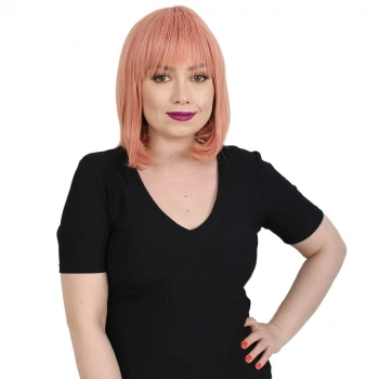 Küt Kahküllü Fiber Sentetik Peruk - Gül Kurusu