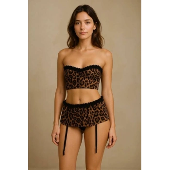 Leopar Desenli Mini Etek