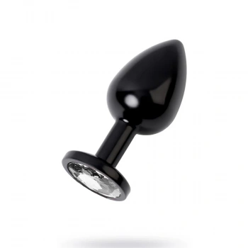 Metal Şeffaf Taşlı Siyah Anal Plug Orta Boy