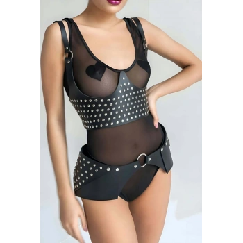 Perçin Detaytlı Şık Kemer ve Harness Takım - APFT1303