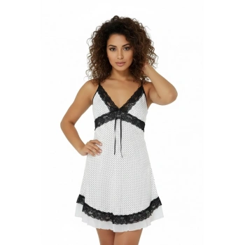 Pınar Beyaz Puantiyeli Gecelik Ve Külottakımı