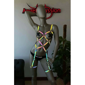 Pole Dans Giyim Işıkla Yansıyan Seksi Harness