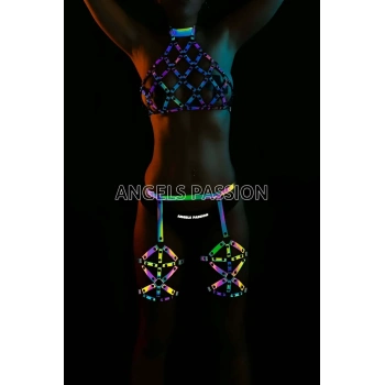 Rainbow Reflektörlü Seksi Jartiyer İç Giyim Takım - APFT460