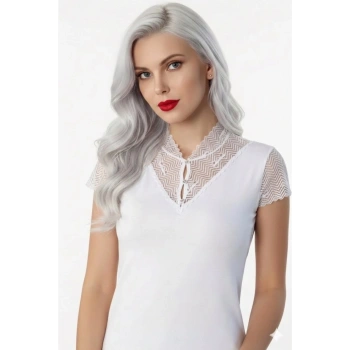 Şahinler Düğmeli Dantelli Atlet Bluz B640