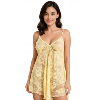 Sarı Tül Mini Gecelik Zarif Kadın Gece Elbisesi
