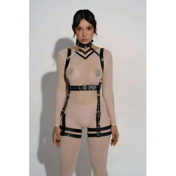 Şık Deri Body Harness, Tasma ve Kemer Detaylı Harness  - APFT1301