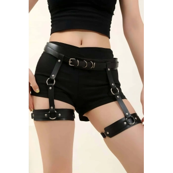 Siyah Deri Jartiyer Harness - Brf804