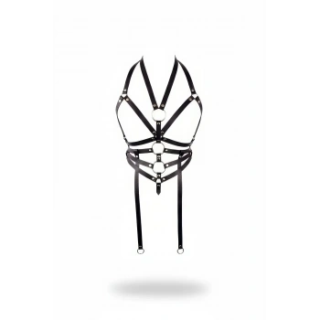 Siyah Göğüs Harness Suni Deri Halka Detaylı - Brf23