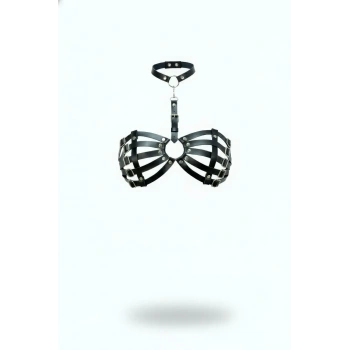 Siyah Göğüs Harness Yaka Detaylı Kafes Yapılı Deri - Brf1408