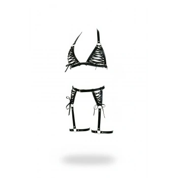 Siyah Harness Takım Çapraz Bağlamalı Suni Deri - Brf1389