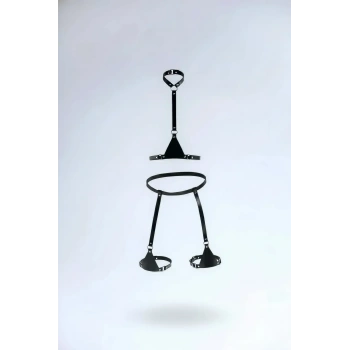 Siyah Harness Takım Deri Vücut Jartiyer Seti - Brf1229