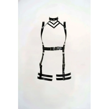 Siyah Jartiyer Harness Deri Vücut Tokalı Aksesuar - Brf1301